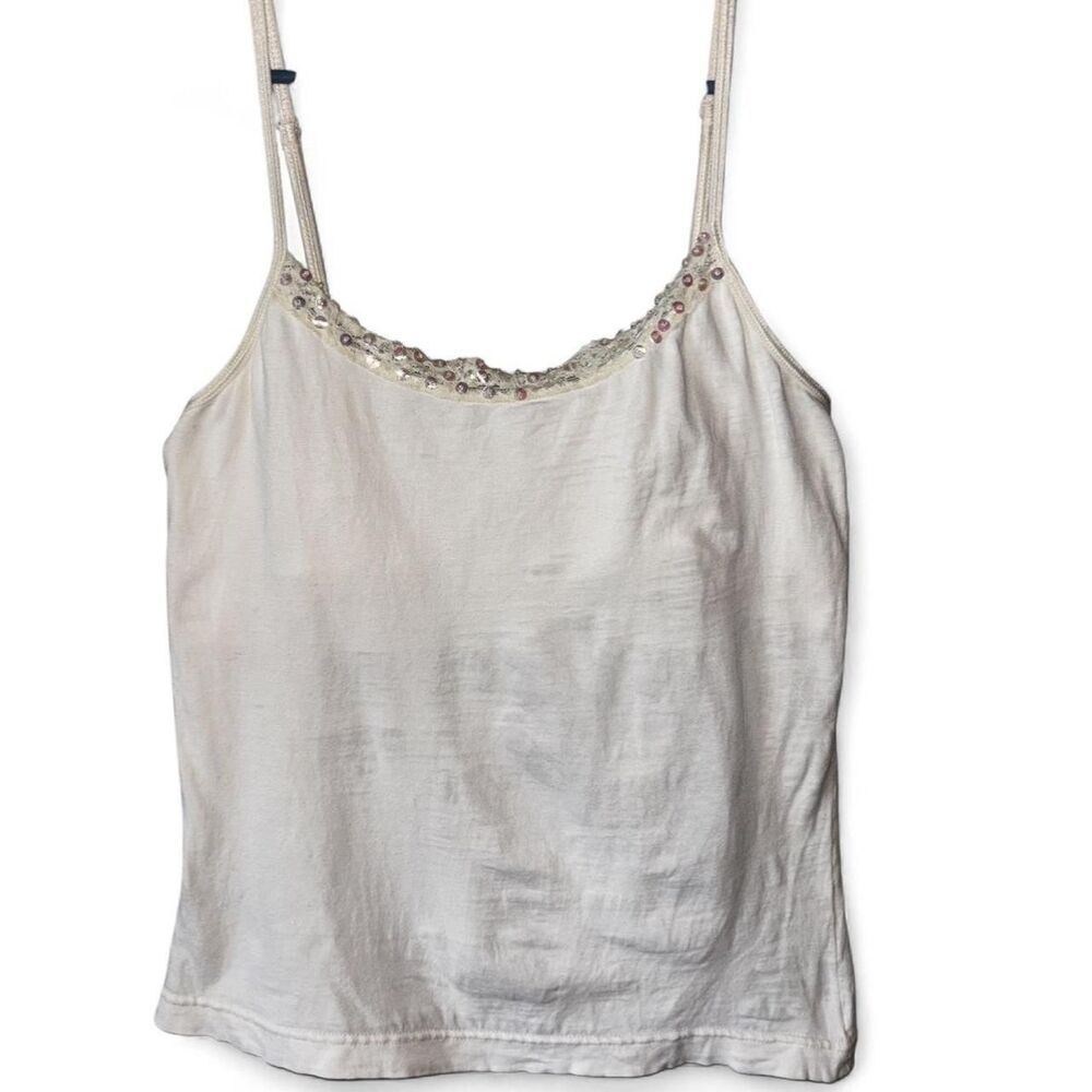 Vintage April Cornell White and Cream Beaded Sequin Fairy Tank Cami